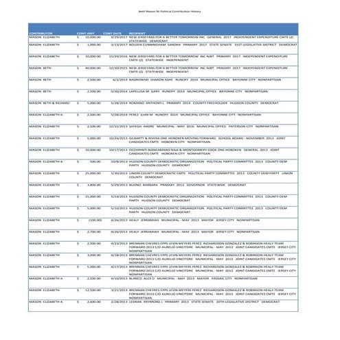 Beth Mason NJ political contribution history