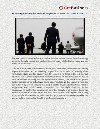 New Opportunity for Indian Companies to Invest in Canada 2016-17