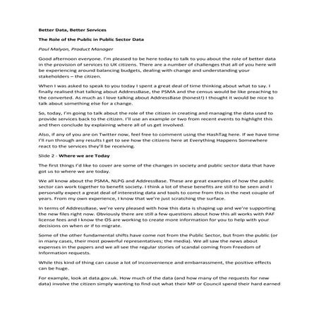 Better data, better services  the role of the public in public sector data