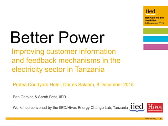 Better Power: improving customer information and feedback mechanisms in the electricity sector in Tanzania