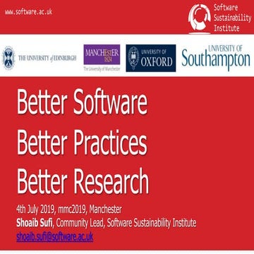 Better Software, Better Practices, Better Research