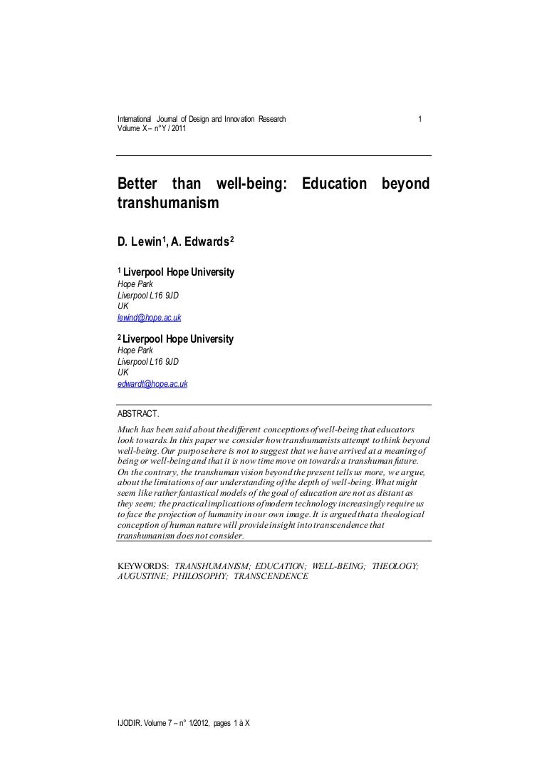 Better Than Well Being Education Beyond Transhumanism Lewin Edwar