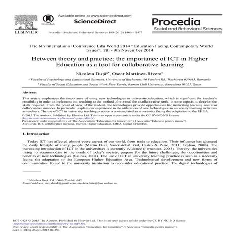 Between theory and practice  the importance of ict in higher education