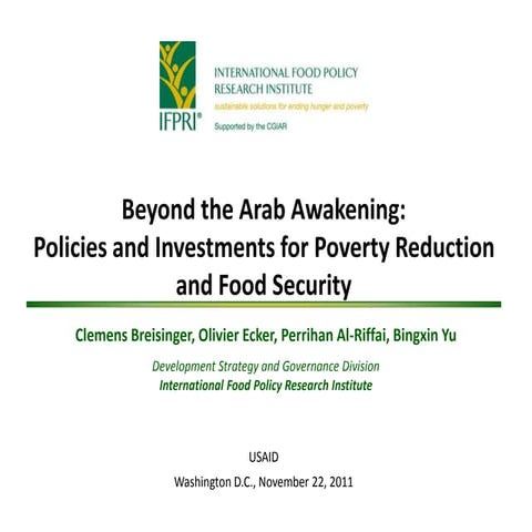 Beyond the Arab Awakening:Policies and Investments for Poverty Reduction and...