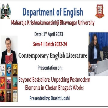 Beyond Bestsellers- Unpacking Postmodern Elements in Chetan Bhagat's Works.pptx