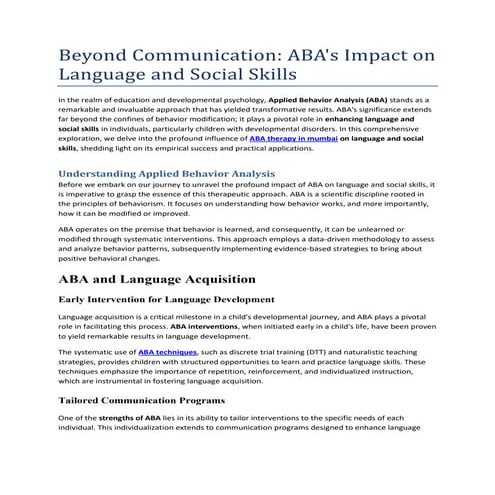 aba therapy for autism in mumbai | PDF