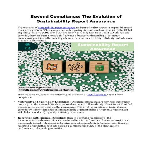 Beyond Compliance: The Evolution of Sustainability Report Assurance