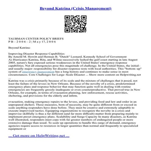 Beyond Katrina (Crisis Management)