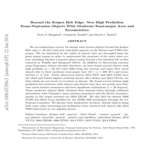 Beyond the Kuiper Belt Edge: New High Perihelion Trans-Neptunian Objects With...