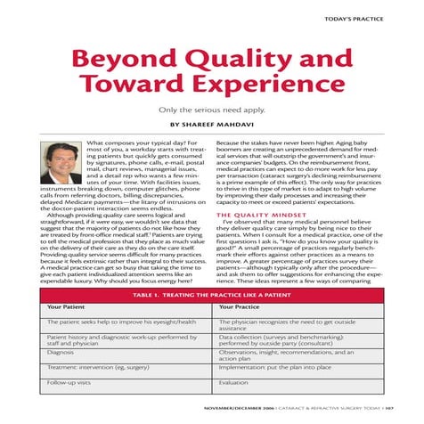 Beyond quality and toward experience