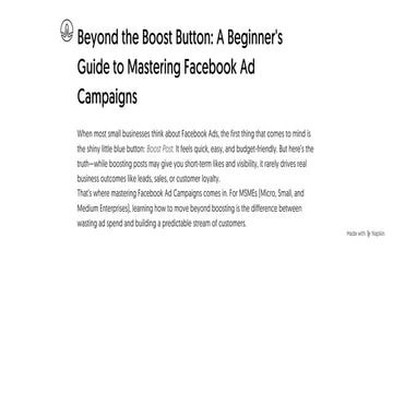Beyond the Boost Button: A Beginner’s Guide to Facebook Ad Campaigns | PDF