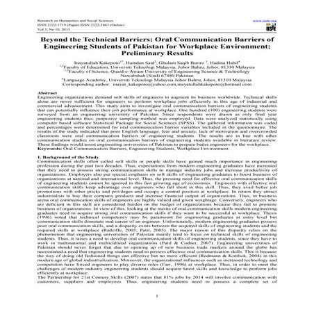 Beyond the technical barriers  oral communication barriers of engineering stu...