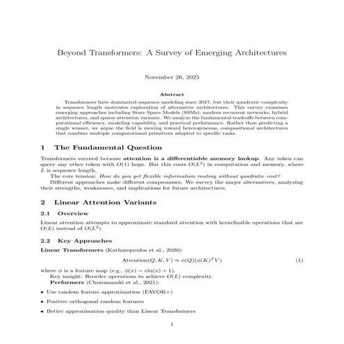 Survey: LLM Architectures Beyond Transformers