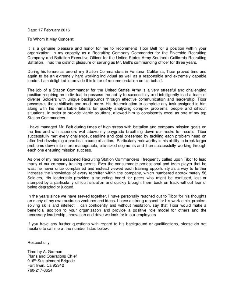Military Reference Letter