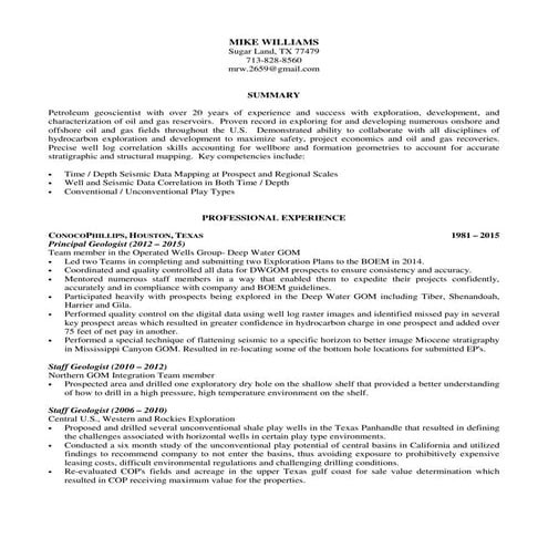 Mike R Williams  Resume