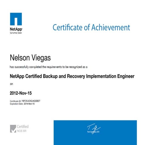 NetApp Certified Backup and Recovery Implementation Engineer certificate |  PPT | Free Download