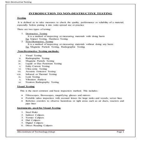 Ppt on destructive and non destructive testing | PPTX