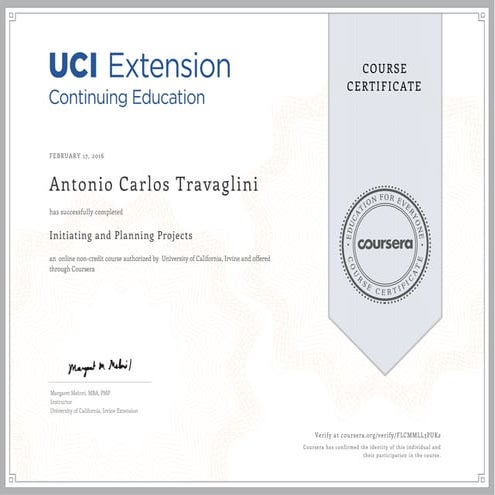 Coursera Certificate Initiating and Planning Projects