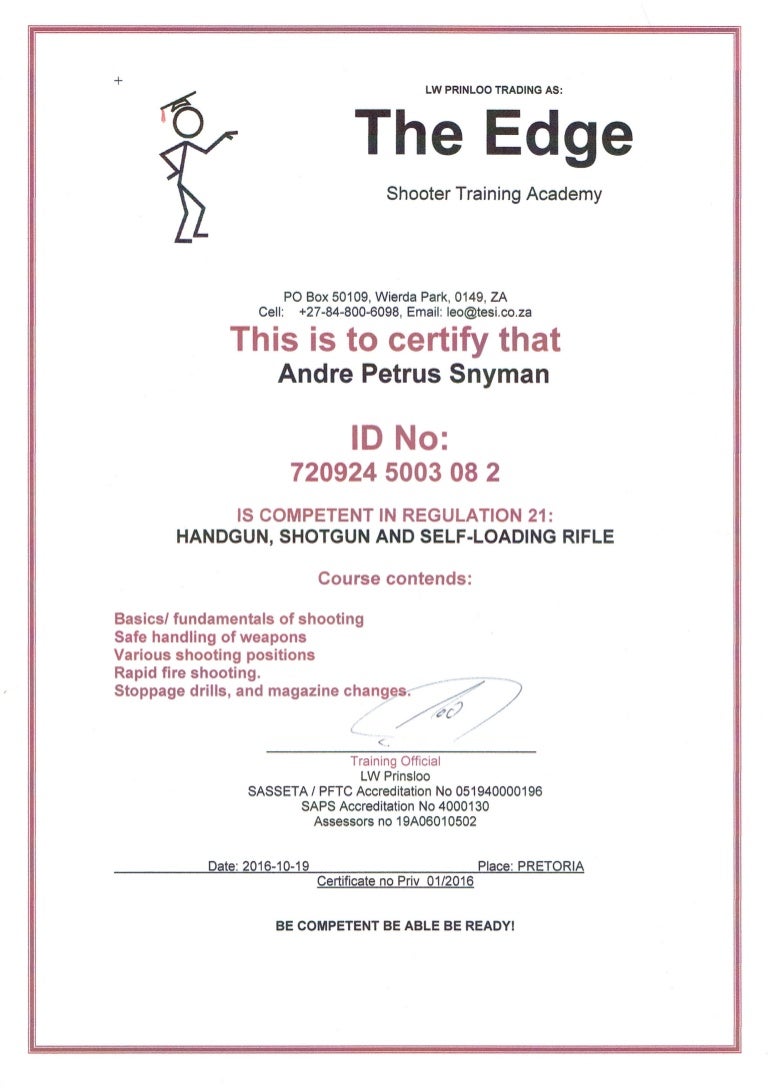 Snyman Andre Firearm Competency