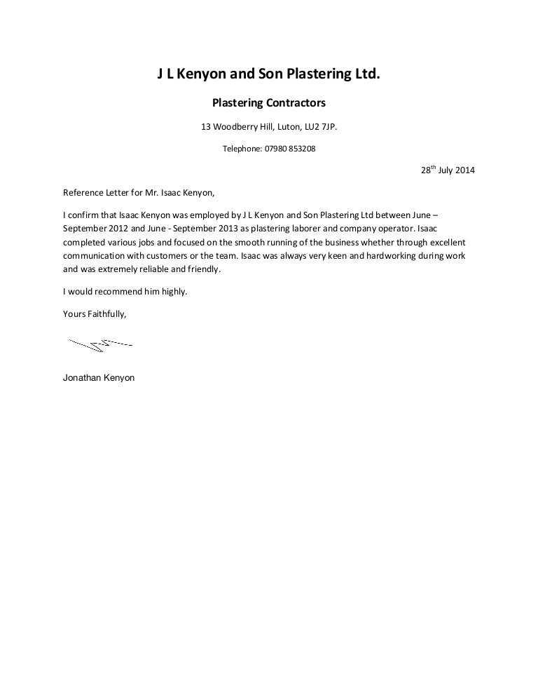 written reference 2 j l kenyon and son plastering ltd 1_signed telephone reference