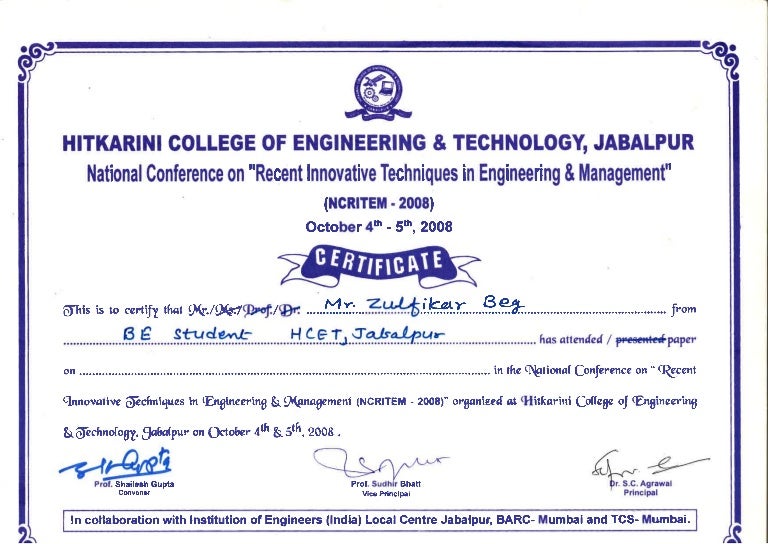 National Conference Certificate
