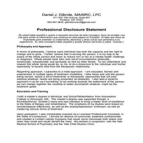 Professional Disclosure Statement | DOCX