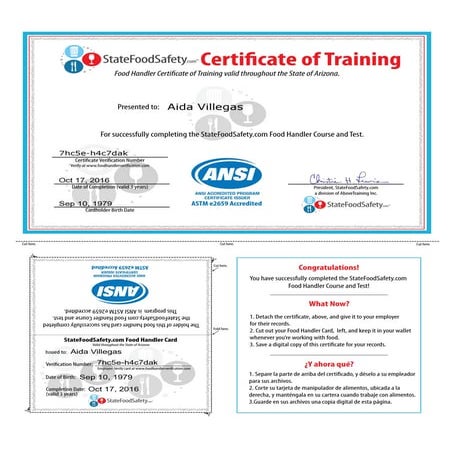 Food Handler's Certificate 2016 | PDF