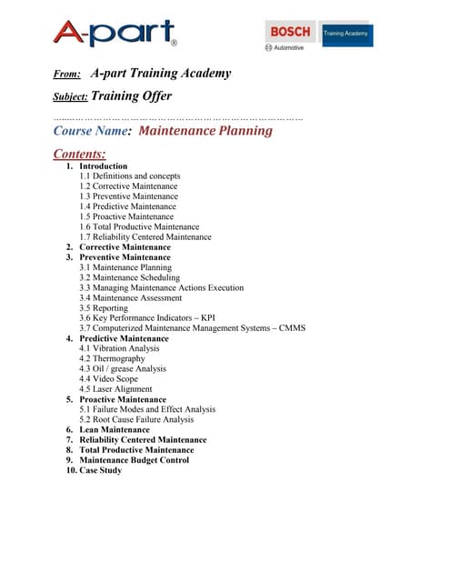 Maintenance programs