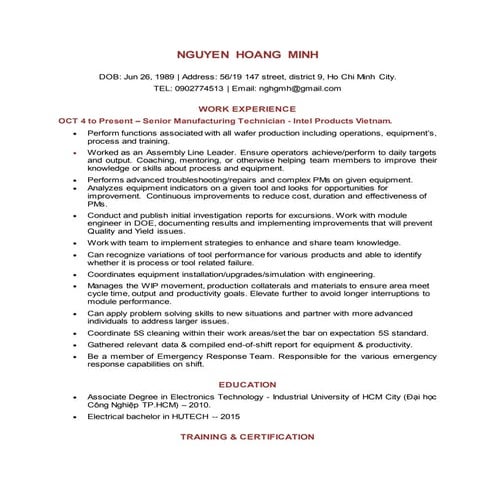 CV OF NGUYEN HOANG MINH