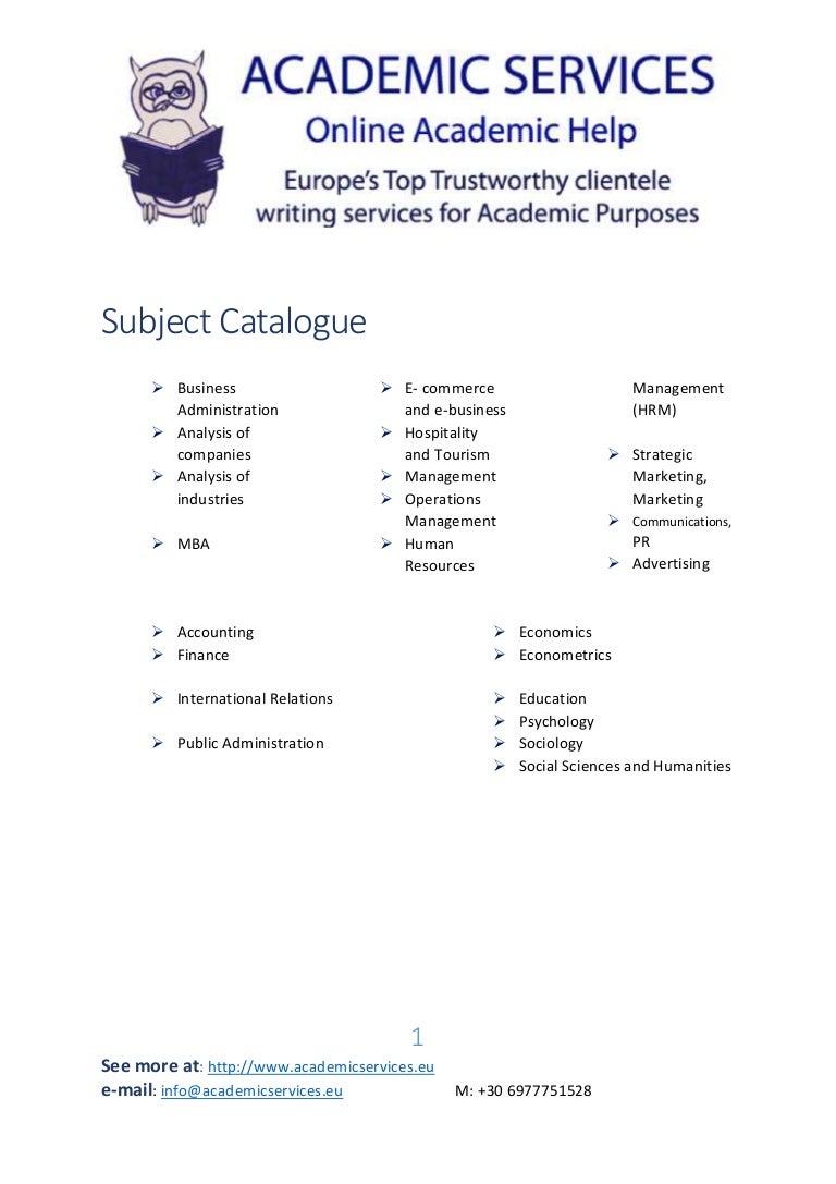 SUBJECT CATALOGUE & LEVEL OF SUPPORT