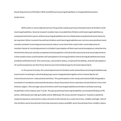 Social Adjustment of Children | DOCX
