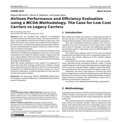 [Open Engineering] Airlines Performance and Eflciency Evaluation%0Ausing a MC...