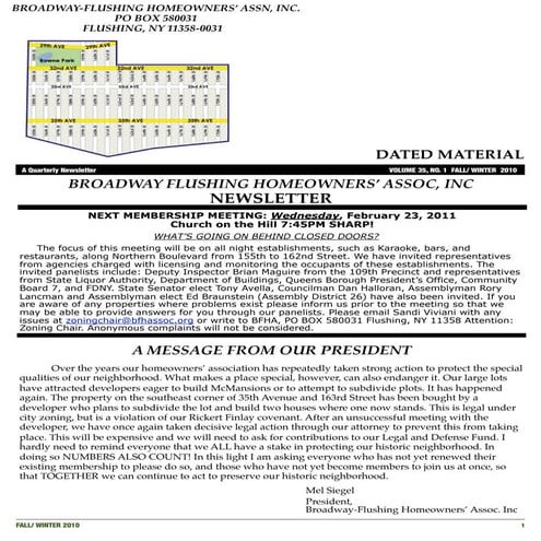 BFHA Newsletter - Fall 2010