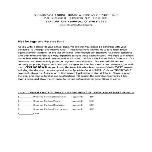 BFHA Legal and Reserve Fund