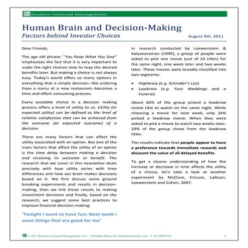 Human Brain and Decision-Making | PDF