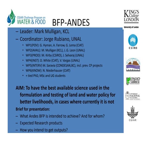 BFP Andes-Project Plans