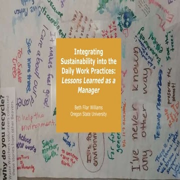 Integrating Sustainability into the Daily Work Practices: Lessons Learned as ...