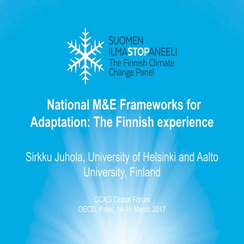 CCCXG Global Forum March 2017 BGA National M&E Frameworks for Adaptation: The...