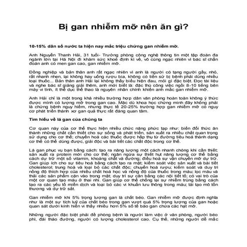 Bị gan nhiễm mỡ nên ăn gì