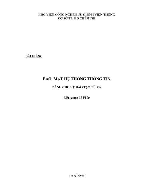 Bài giảng bảo mật hệ thống thông tin