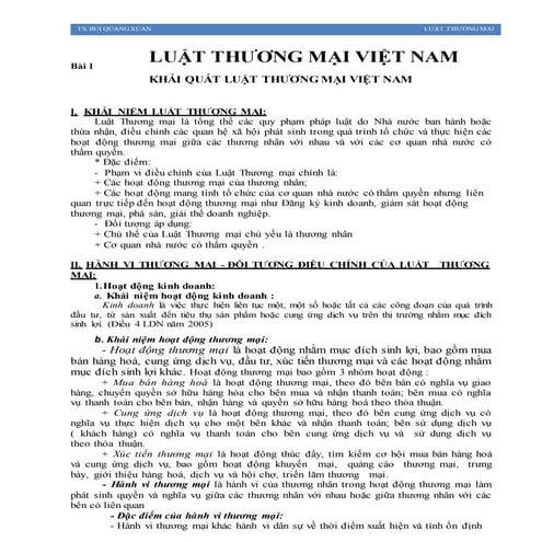 TÀI LIỆU HỌC TẬP MÔN LUẬT THƯƠNG MẠI VIỆT NAM   - TS. BÙI QUANG XUÂN