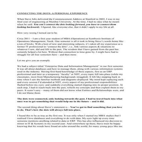 Connecting the Dots: A Personal Experience