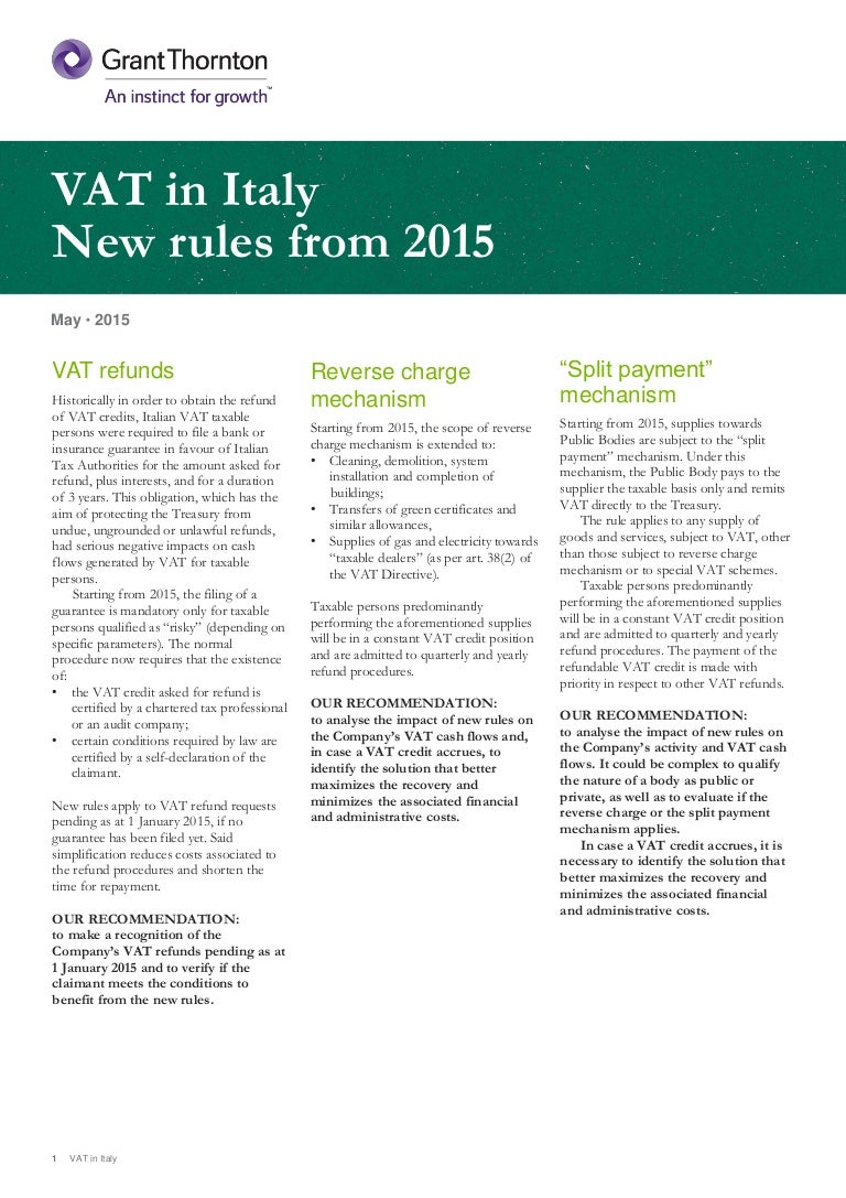 Italy VAT New rules from 2015