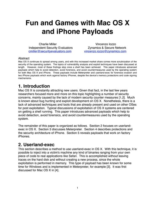 Fun and Games with Mac OS X and iPhone Payloads White Paper, Black Hat EU 2009