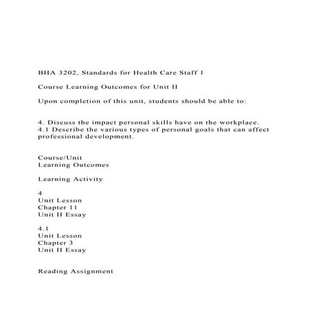 BHA 3202, Standards for Health Care Staff 1 Course Le.docx