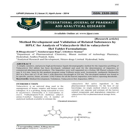 Method Development and Validation of Related Substances by HPLC for ...
