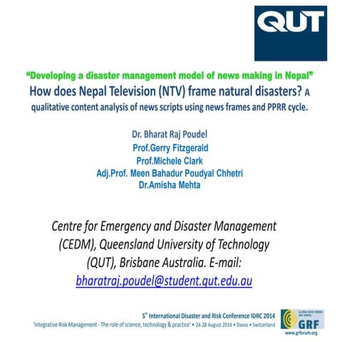 Bharat Raj Poudel IDRC14 Davos August 25 2014