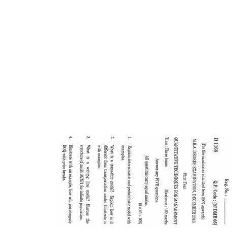 Bharathiar university mba 1st year quantitative techniques for management que...