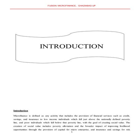 FREE PROJECT REPORT ON MICRO FINANCE 