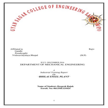 Bhilai steel plant  training report /